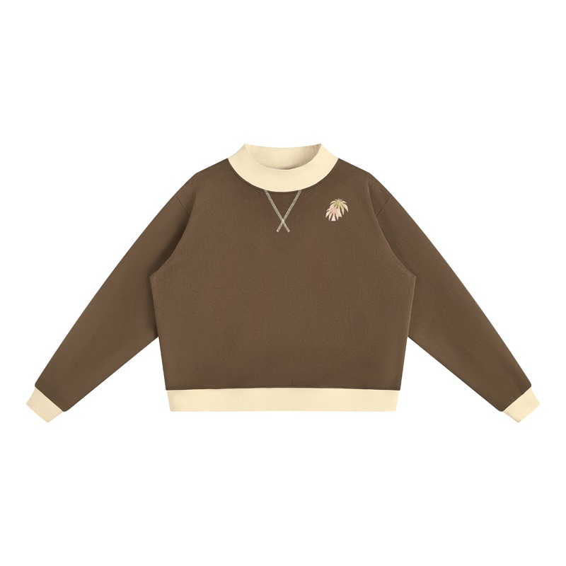 Two Tone Palm Mockneck Crew — brown front