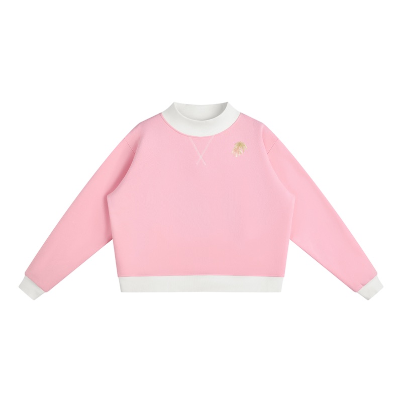 Two Tone Palm Mockneck Crew — pink front
