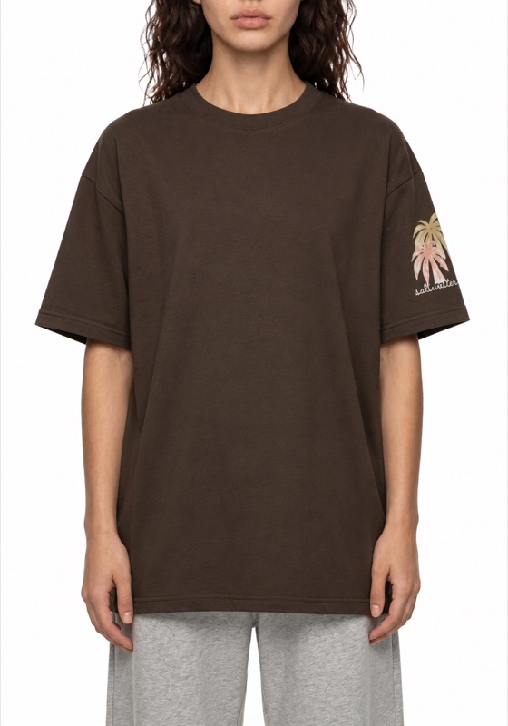 Simple Sleeve Brown Tee — worn by female model