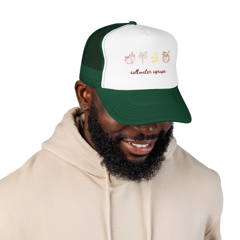 Saltwater Embroidered Trucker — dark green worn