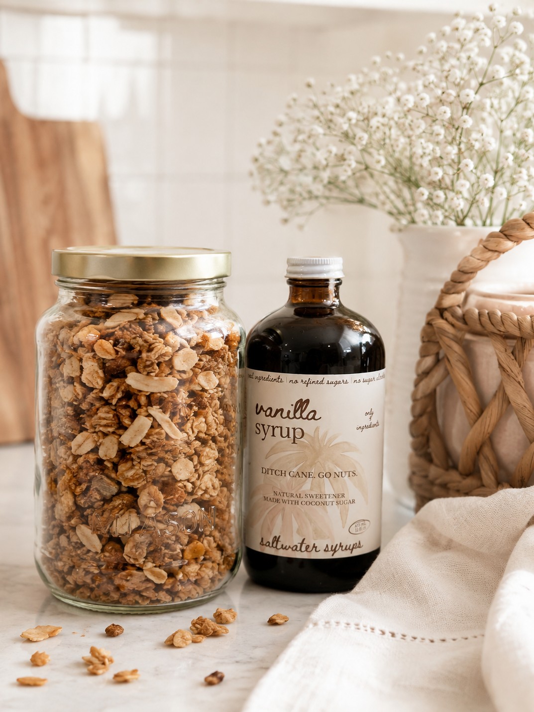 Vanilla Coconut Granola with Saltwater Vanilla Syrup